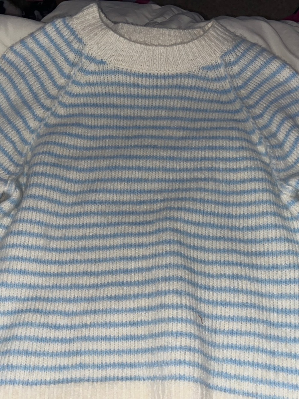 American Eagle Outfitters Striped Crewneck Sweater - Light Blue & White